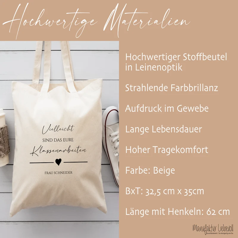 Stoffbeutel "Klassenarbeiten" Abschiedsgeschenk Lehrerin Tasche mit Namen Lehrerin Geschenk Geburtstag