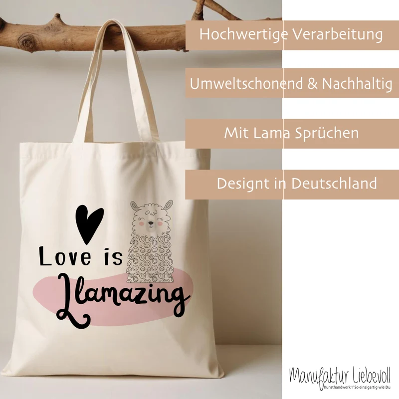 Stoffbeutel Lama Stofftasche Spruch Llamasté, Lächle... anspucken, Love ist Llamazing, No drama Llama