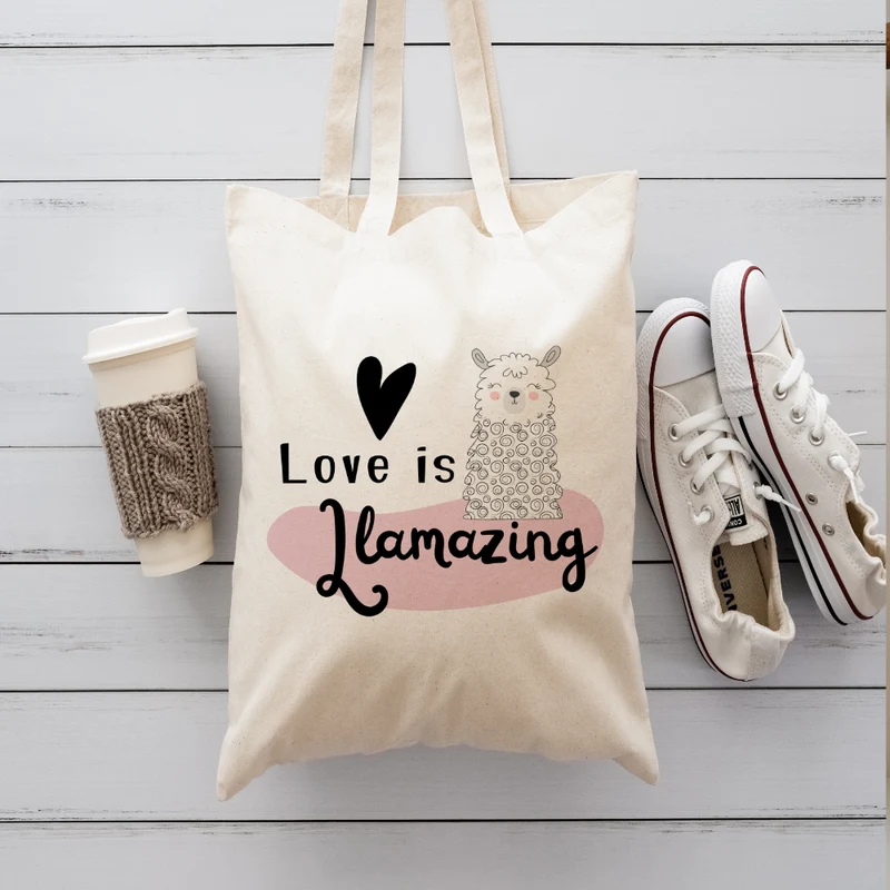 Stoffbeutel Lama Stofftasche Spruch Llamasté, Lächle... anspucken, Love ist Llamazing, No drama Llama