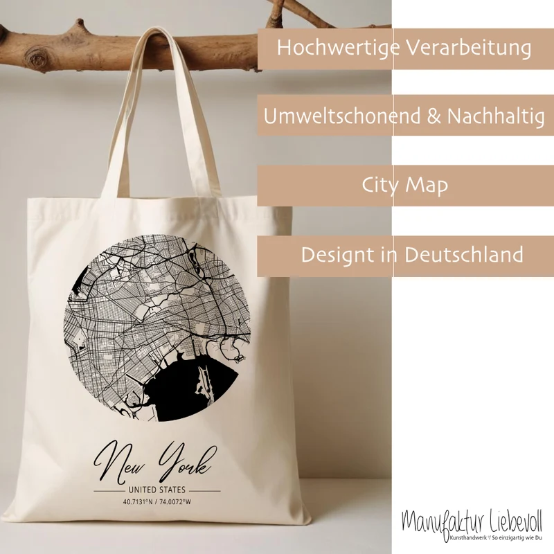 Stoffbeutel City Map mit 23 Städten zur Auswahl ... New York London Berlin Paris uvm.
