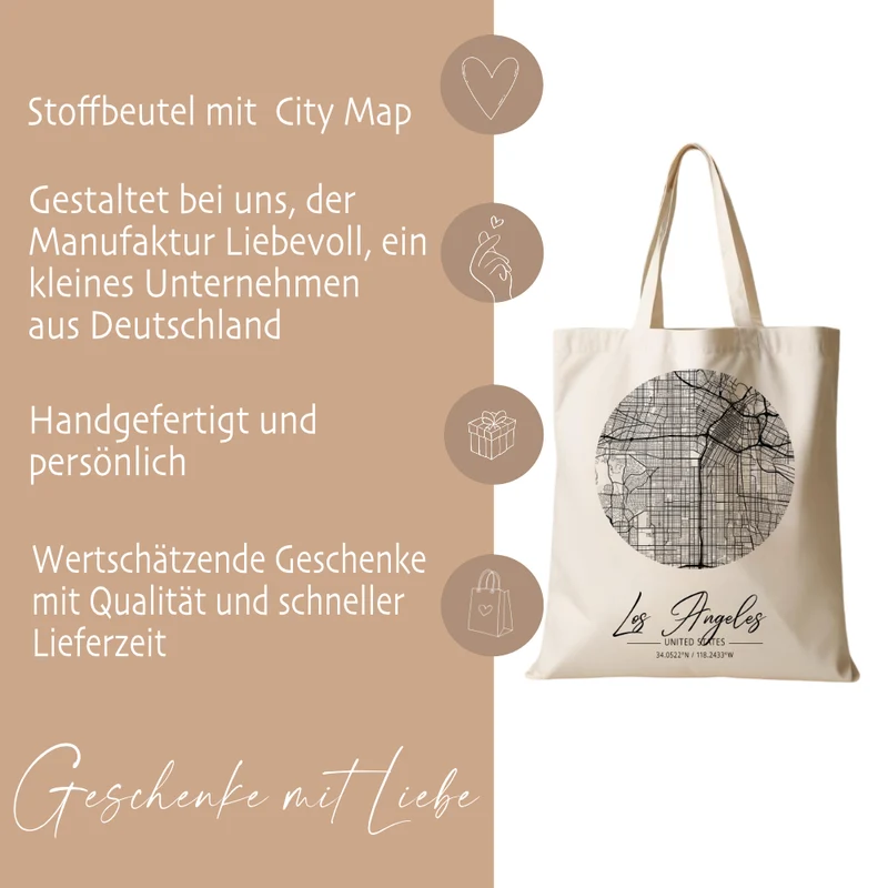 Stoffbeutel City Map mit 23 Städten zur Auswahl ... New York London Berlin Paris uvm.