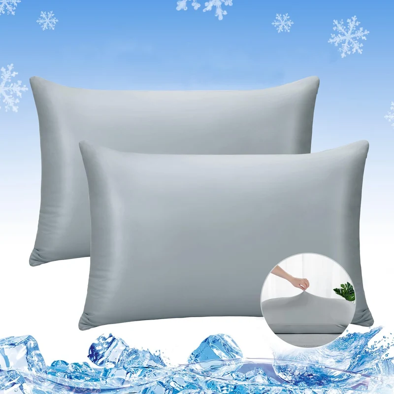 2-Pack Premium Silky Super Cooling Dark Gray Pillowcases – Arc-Chill Extreme Q-Max 0.5