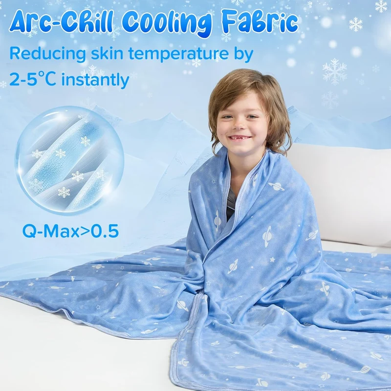 Glow-in-the-Dark Cooling Blanket For Kids– Q-Max > 0.5, Double-Sided Color Blue