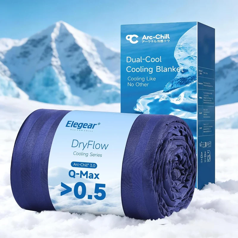 Elegear Cooling Blanket – Q-Max > 0.5, Striped & Breathable for Hot Sleepers of Navy Blue