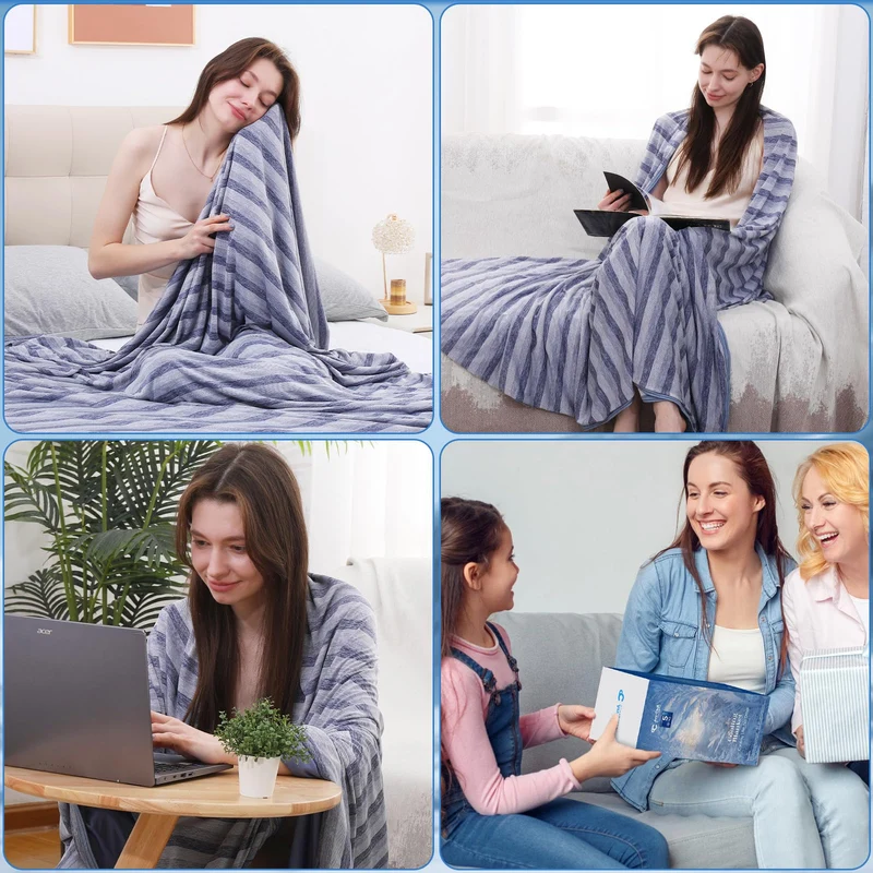 Elegear Dual-Sided Cooling Blanket –Striped Design, Arc-Chill Q-Max > 0.5, Blue