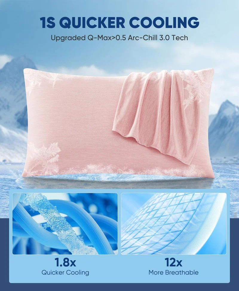 Revolutionary Light Pink Cooling Pillowcases Set of 2 – Arc-Chill Pro Q-Max 0.4
