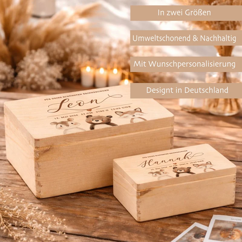 Personalisierte Erinnerungskiste Baby mit Geburtsdaten | Geschenk zur Geburt | Taufgeschenk mit Namen Holzkiste Baby Babybox personalisiert