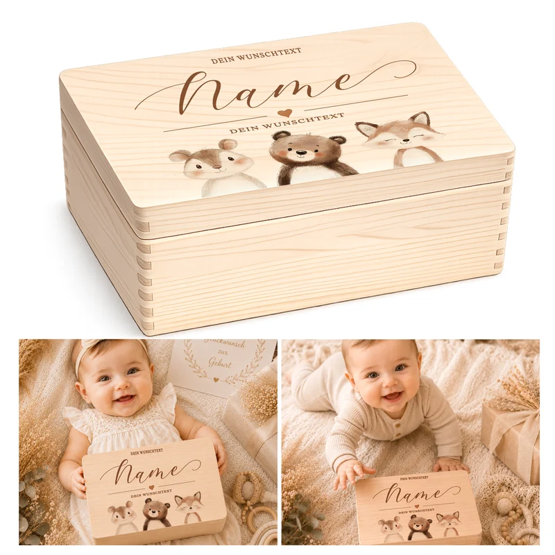 Personalisierte Erinnerungskiste Baby mit Namen, Geschenk zur Geburt, Taufgeschenk, Holzkiste Kinder, Erinnerungsbox Baby, Geschenk Kind