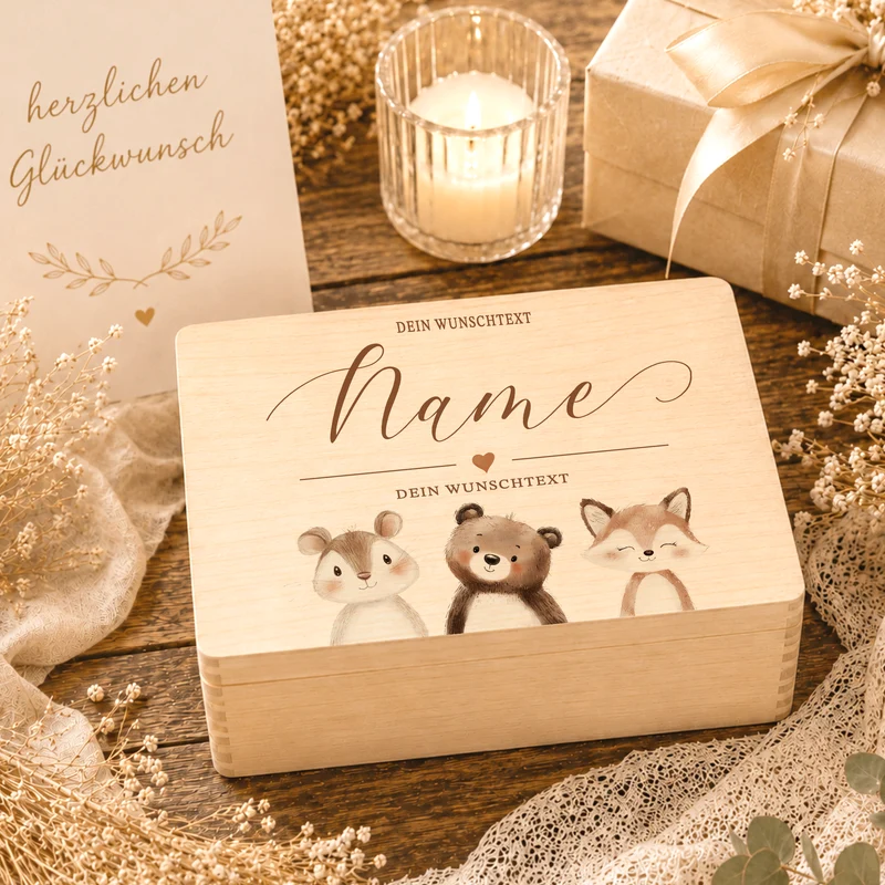 Personalisierte Erinnerungskiste Baby mit Namen, Geschenk zur Geburt, Taufgeschenk, Holzkiste Kinder, Erinnerungsbox Baby, Geschenk Kind