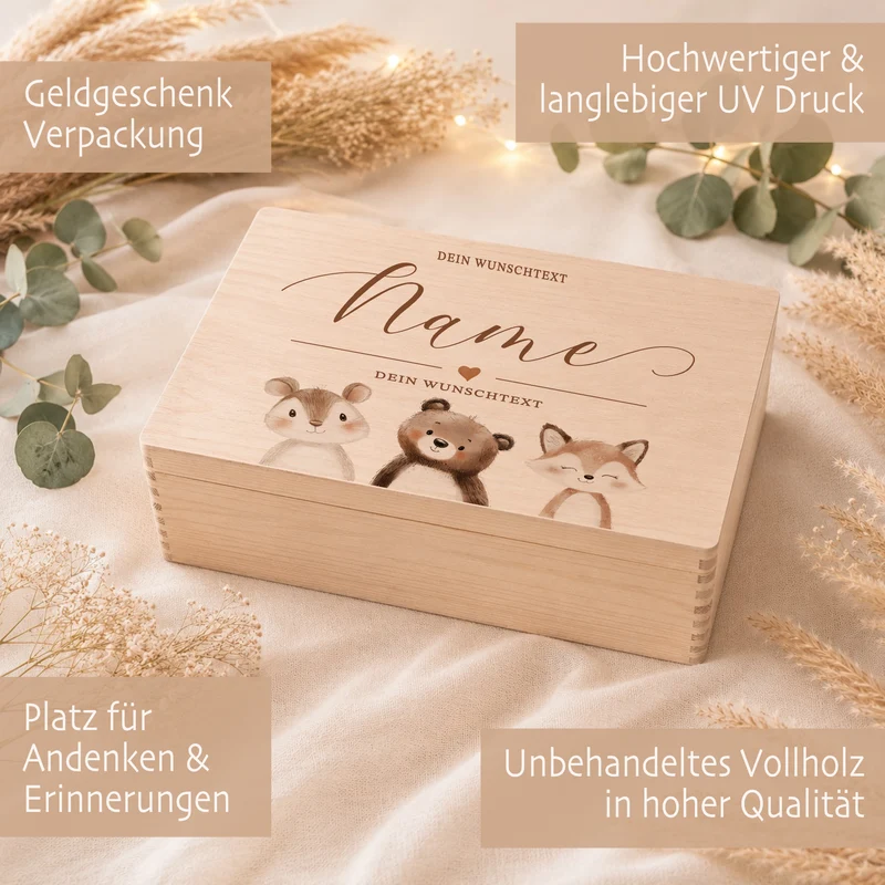 Personalisierte Erinnerungskiste Baby mit Namen, Geschenk zur Geburt, Taufgeschenk, Holzkiste Kinder, Erinnerungsbox Baby, Geschenk Kind