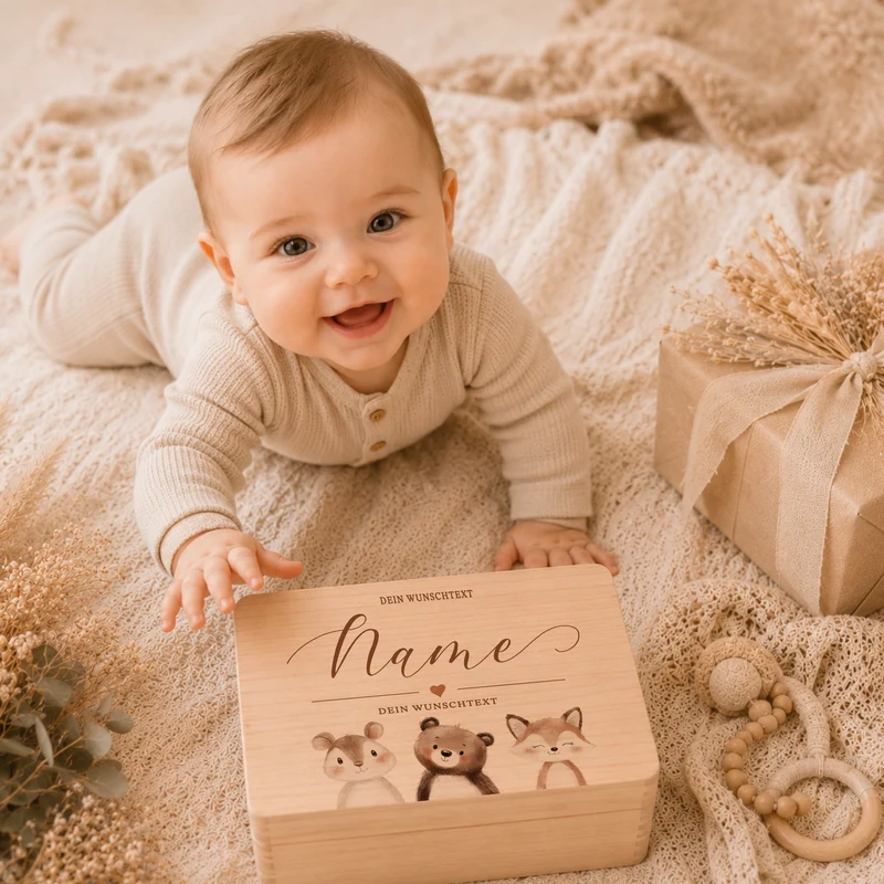 Personalisierte Erinnerungskiste Baby mit Namen, Geschenk zur Geburt, Taufgeschenk, Holzkiste Kinder, Erinnerungsbox Baby, Geschenk Kind