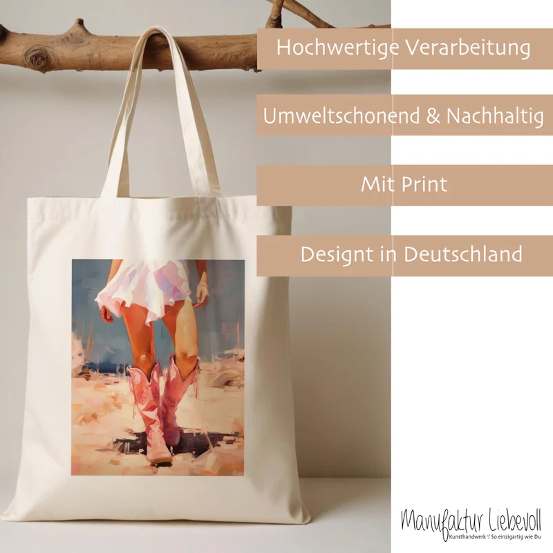 Stoffbeutel bedruckt, Motive: Cowgirl mit Boots, Respectfully, Thank u, next