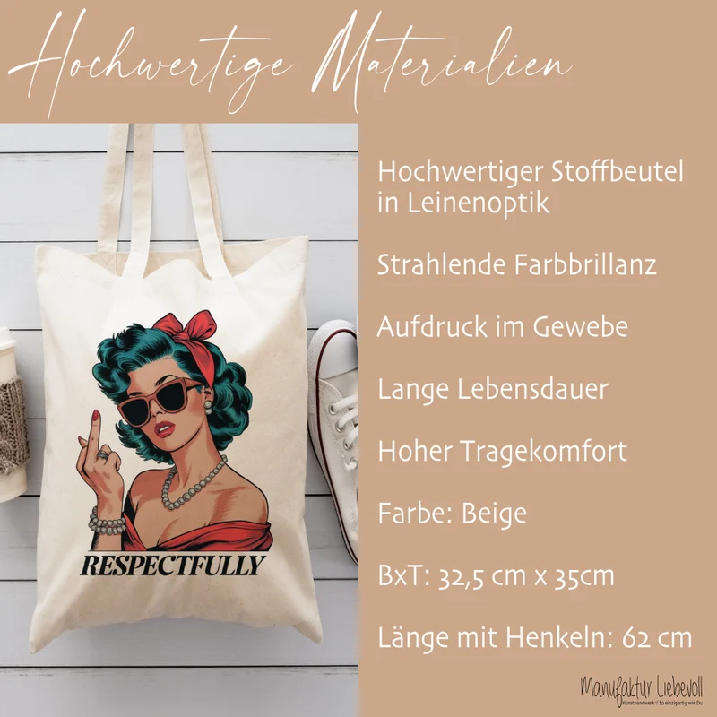 Stoffbeutel bedruckt, Motive: Cowgirl mit Boots, Respectfully, Thank u, next
