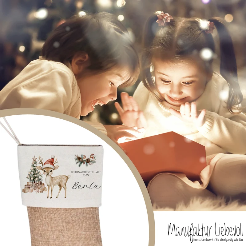 Nikolausstrumpf Nikolausstiefel personalisiert Kinder Weihnachtsstrumpf Rehkitz Mädchen Jungen Name Weihnachtsstiefel Nikolaussocke