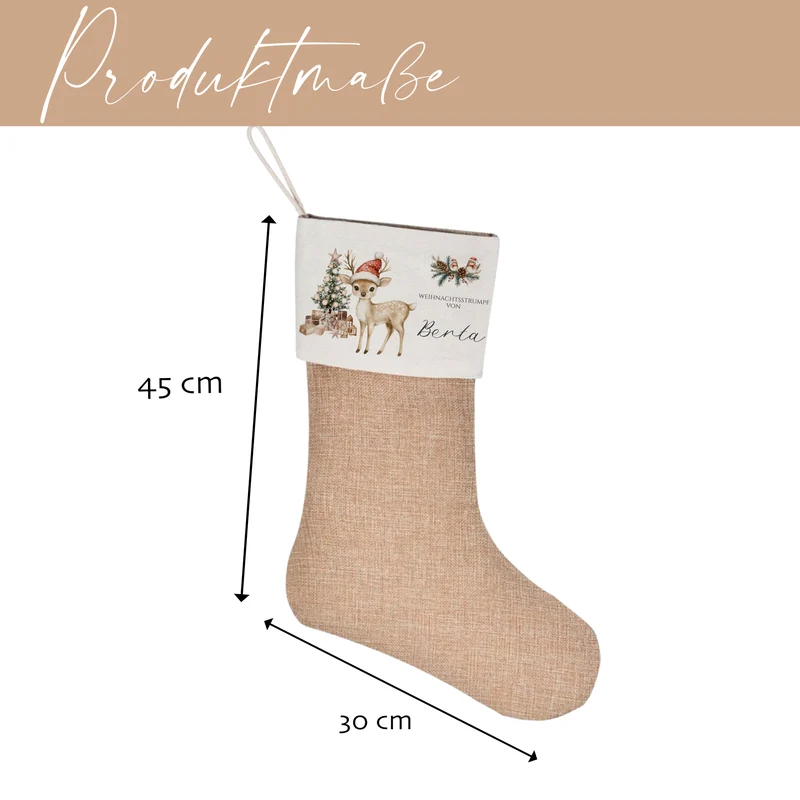 Nikolausstrumpf Nikolausstiefel personalisiert Kinder Weihnachtsstrumpf Rehkitz Mädchen Jungen Name Weihnachtsstiefel Nikolaussocke