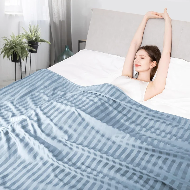 Arc-Chill Cooling Fabric Q-max>0.5 Double-Sided Summer Blanket of Color Blue