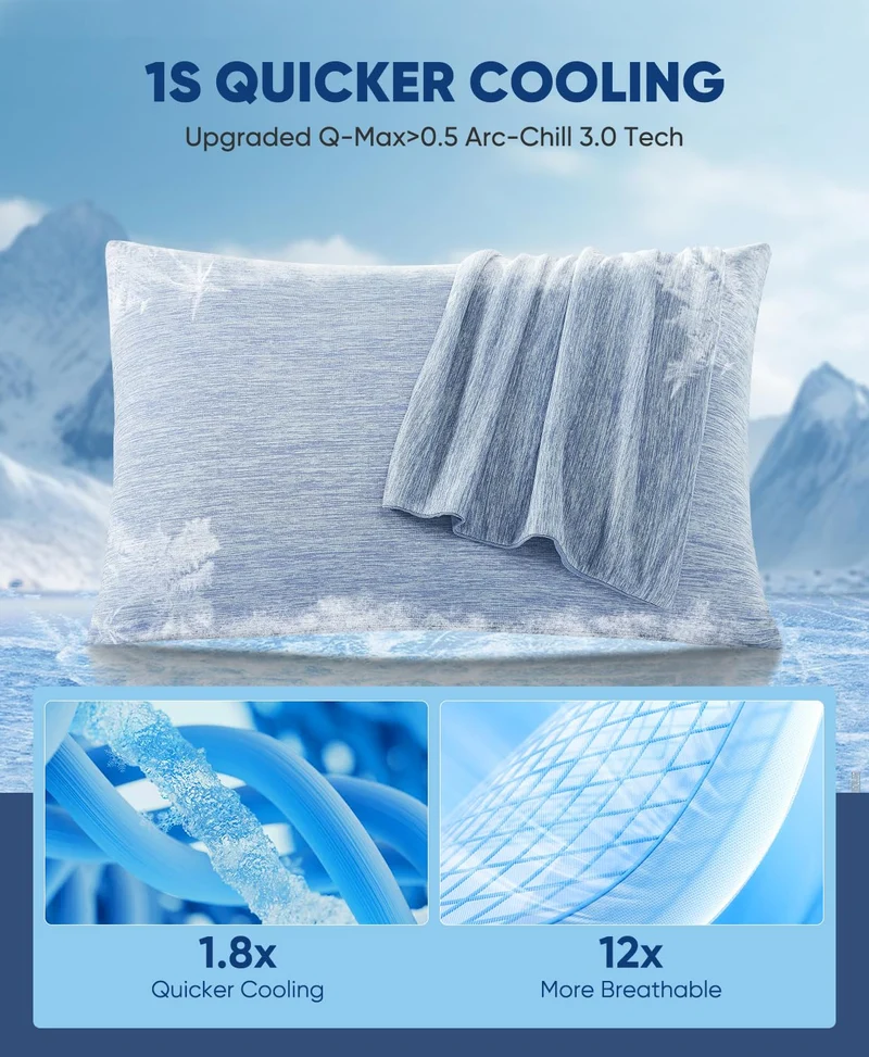 Revolutionary Blue Cooling Pillowcases Set of 2 – Arc-Chill Pro Q-Max 0.4