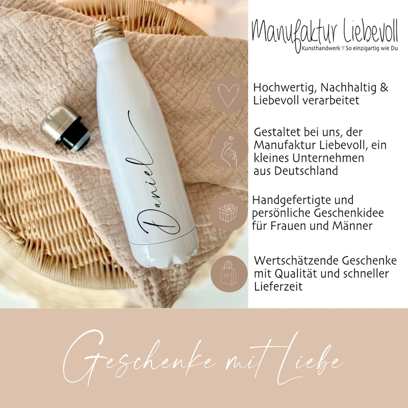 Trinkflasche aus Edelstahl mit dem Namen personalisiert, 500 ml u. 750 ml zur Auswahl