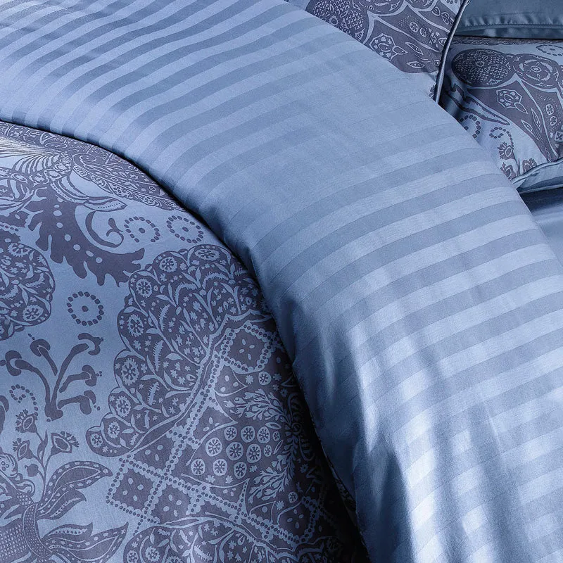 Housse de couette + taie(s) d'oreiller satin de coton - Arles bleu