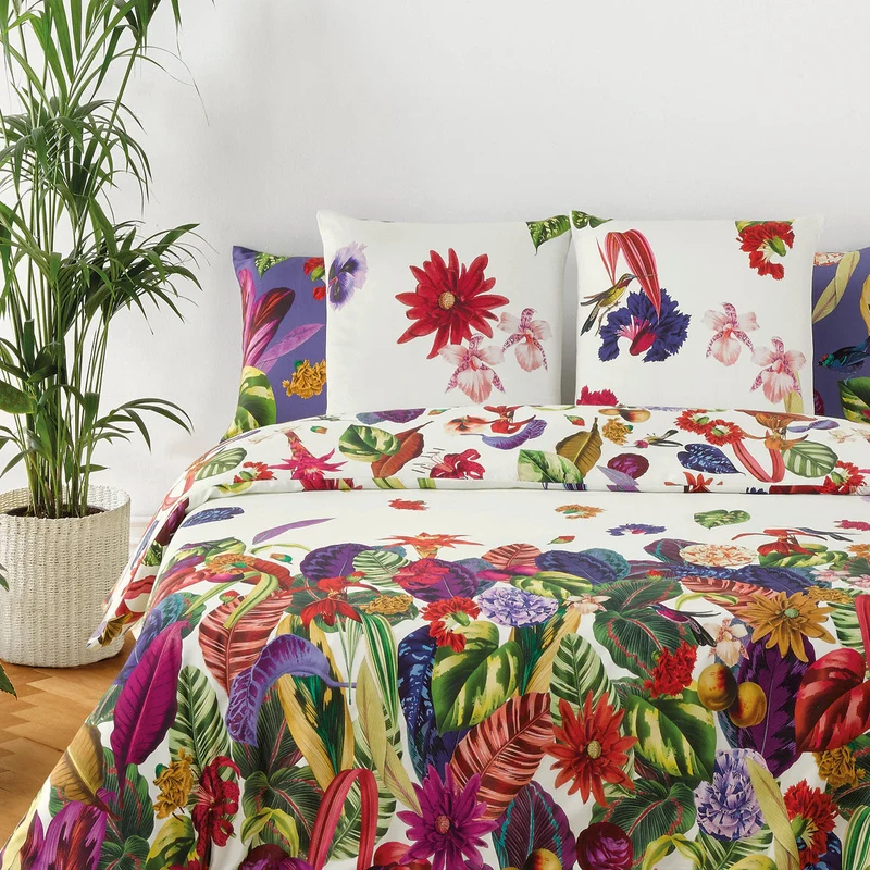 Housse de couette + taie(s) d'oreiller satin de coton - Jardin tropical
