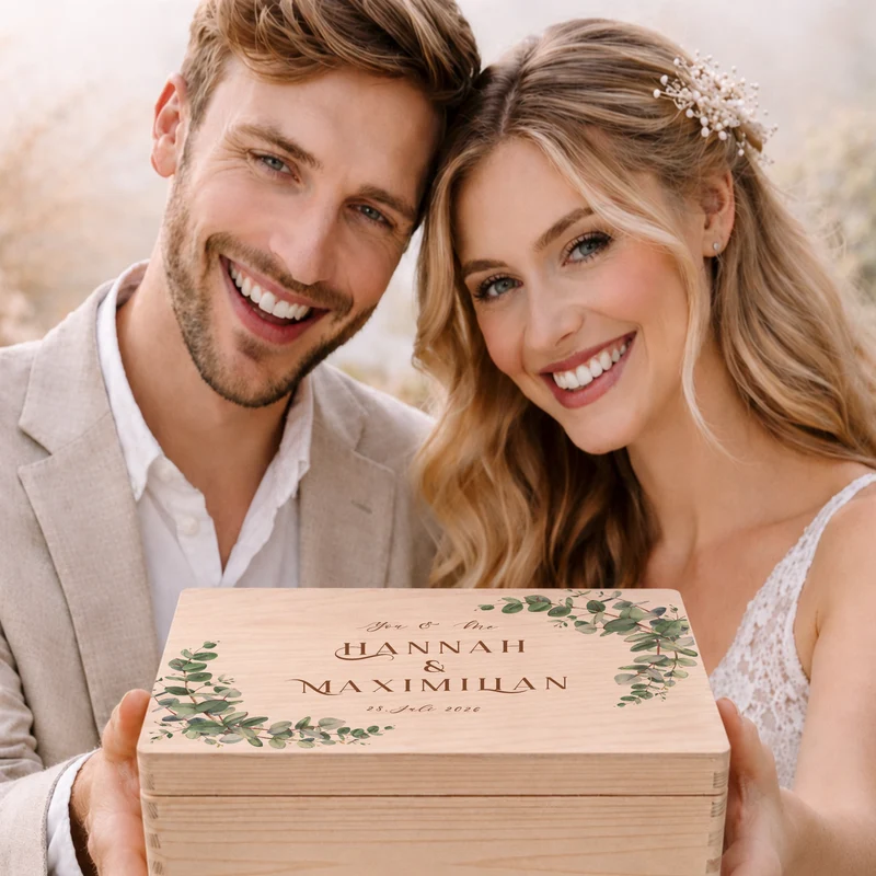 Personalisierte Erinnerungskiste Hochzeit mit Namen & Datum | Hochzeitsgeschenk Brautpaar | Holzbox Hochzeit | Geldgeschenk Hochzeit Liebe