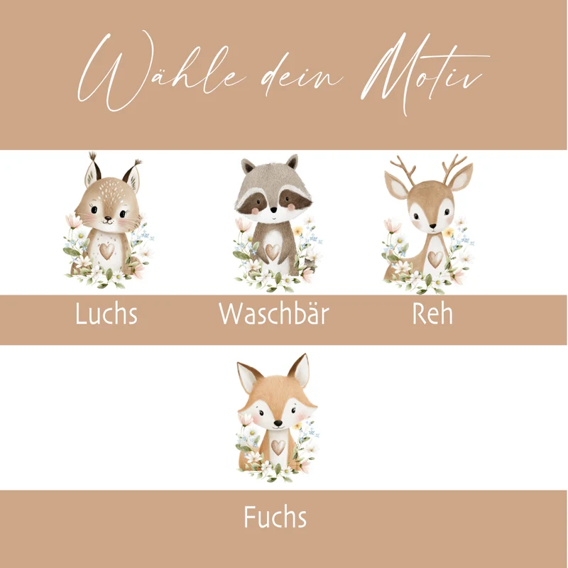 Personalisierte Stoff Schultüte mit Namen – Süße Waldtiere Motive & Boho-Details – Handgemacht zur Einschulung
