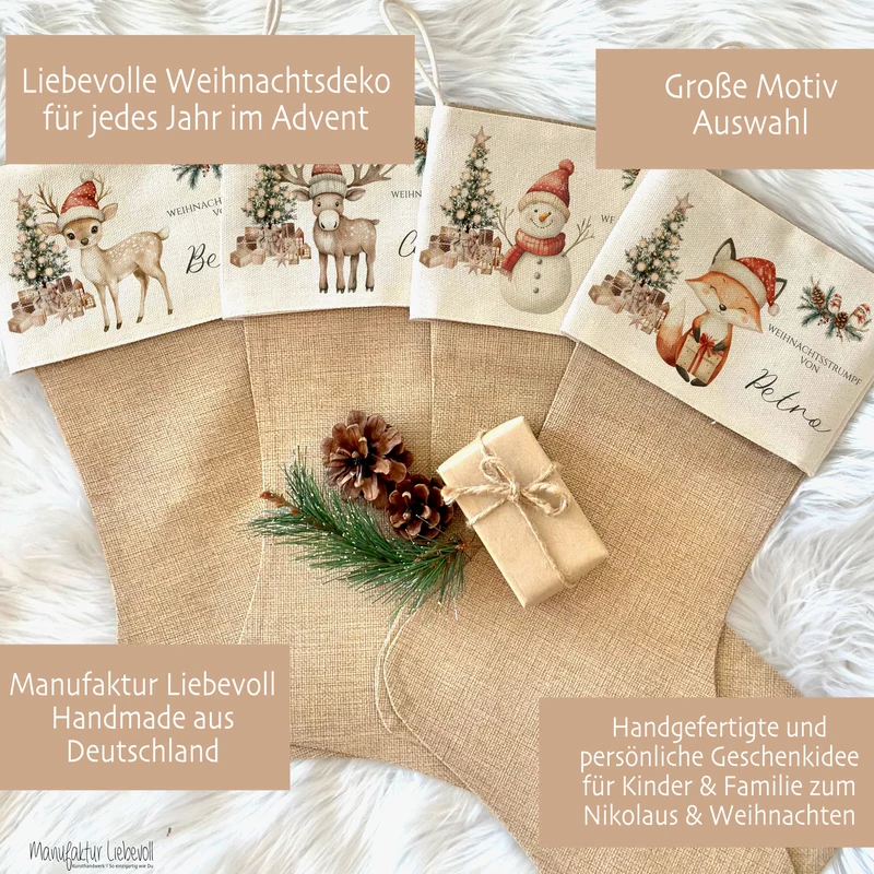 Nikolausstrumpf Nikolausstiefel personalisiert Kinder Weihnachtsstrumpf Mädchen Jungen Name Weihnachtsstiefel Nikolaussocke Weihnachten