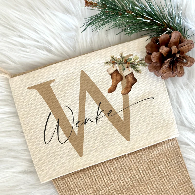 Nikolausstiefel Name & Monogramm I Personalisierter Boho Weihnachtsstiefel I Nikolausstrumpf Weihnachtsgeschenk I 4 Varianten zur Auswahl