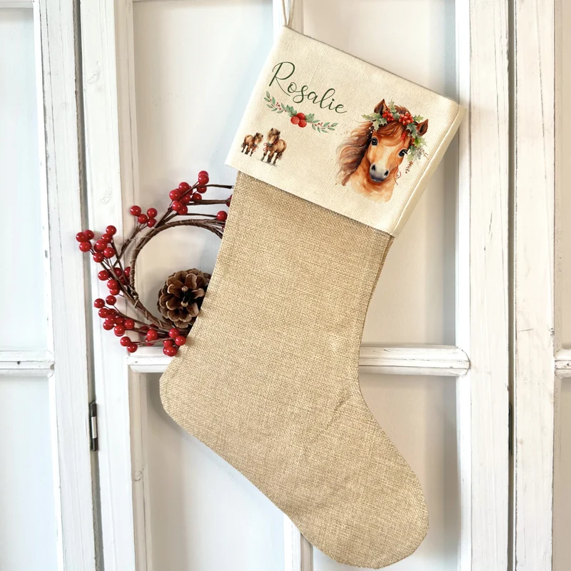 Weihnachtsstrumpf Pferd für Mädchen u. Teenager mit Namen zum Nikolaus und Weihnachten personalisiert | Nikolausstrumpf Pony Geschenkidee für Kinder I 7 Motivvarianten zur Auswahl