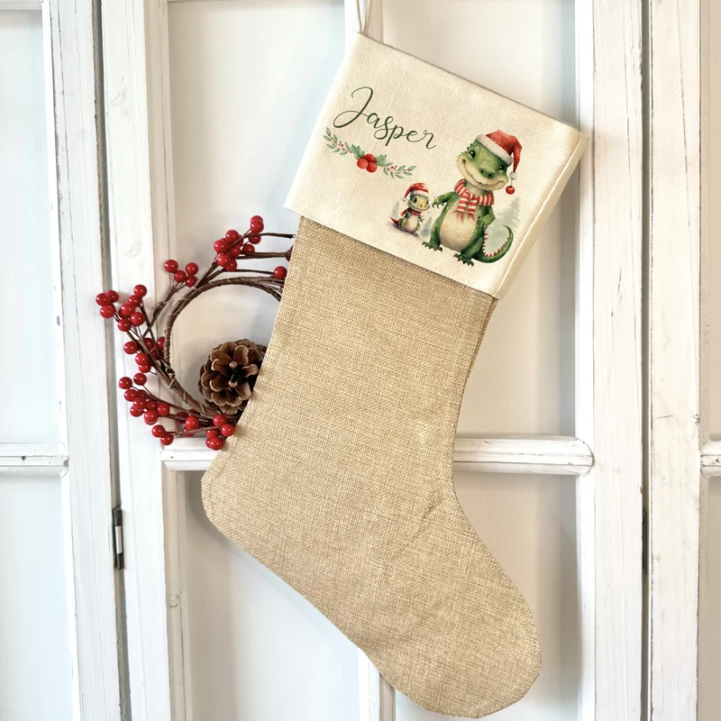 Personalisierter Dinosaurier Weihnachtsstrumpf für Jungen mit Namen zum Nikolaus und Weihnachten | Nikolausstrumpf Geschenkidee für Kinder I 7 Motivvarianten zur Auswahl