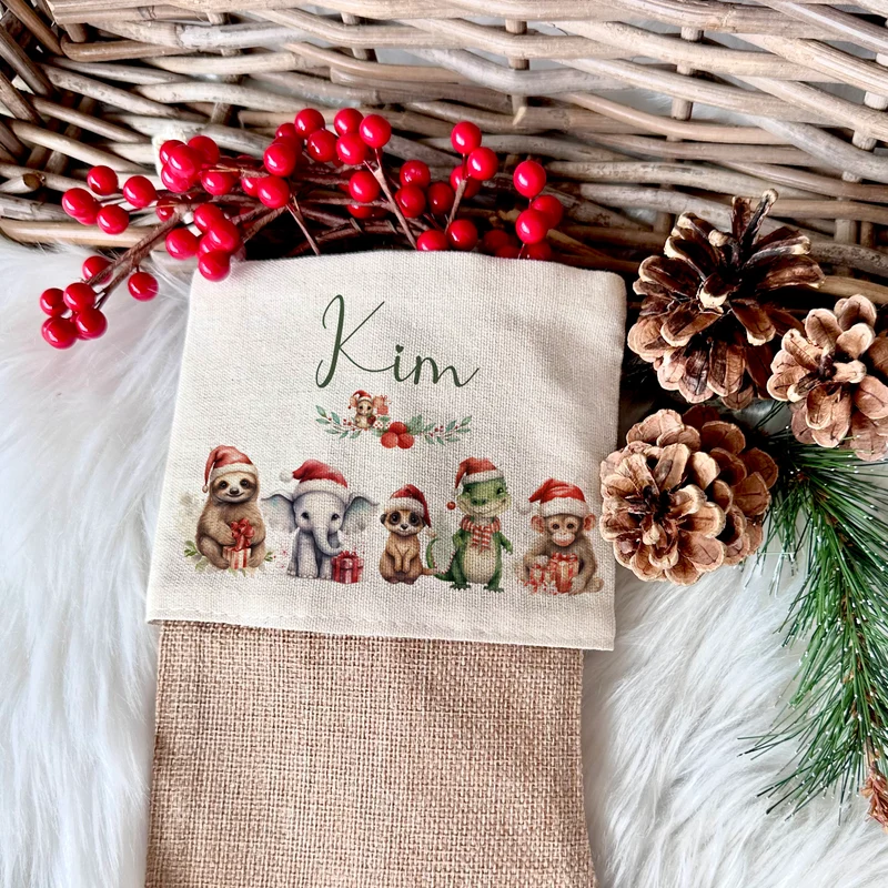 Weihnachtsstrumpf Tiere für Mädchen u. Jungen mit Namen zum Nikolaus und Weihnachten | Personalisierter Nikolausstrumpf Geschenkidee für Kinder I 7 Motivvarianten zur Auswahl