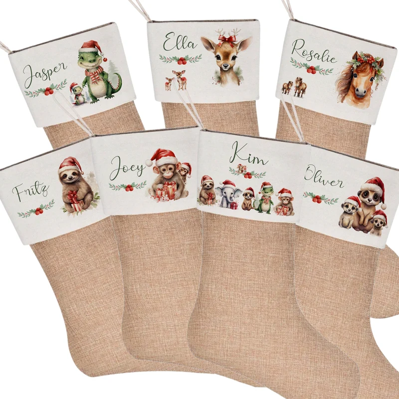 Weihnachtsstrumpf Tiere für Mädchen u. Jungen mit Namen zum Nikolaus und Weihnachten | Personalisierter Nikolausstrumpf Geschenkidee für Kinder I 7 Motivvarianten zur Auswahl
