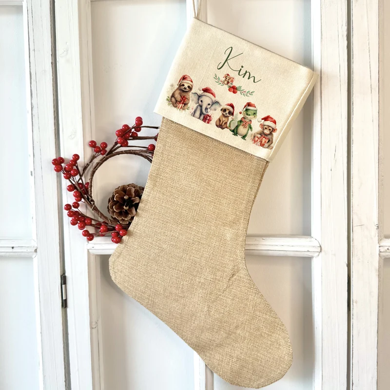 Weihnachtsstrumpf Tiere für Mädchen u. Jungen mit Namen zum Nikolaus und Weihnachten | Personalisierter Nikolausstrumpf Geschenkidee für Kinder I 7 Motivvarianten zur Auswahl