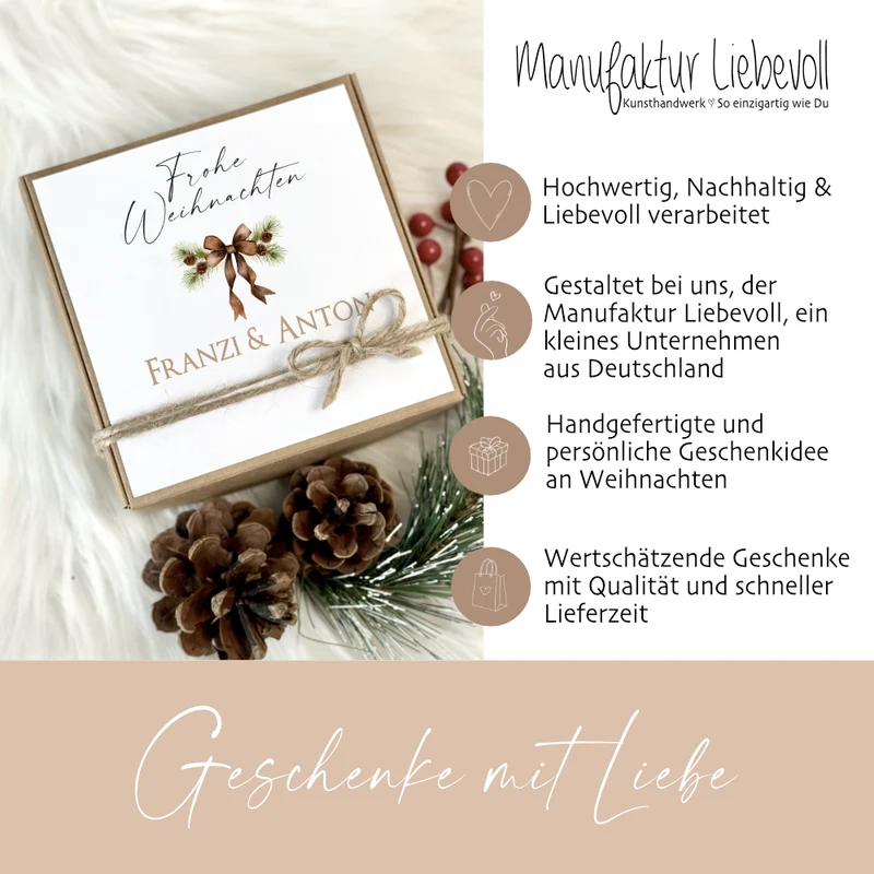 Geschenkschachtel Weihnachtsschleife Geschenkidee an Weihnachten I Geschenk Box mit Namen Personalisiert I Weihnachtsgeschenk Karte I 3 Varianten