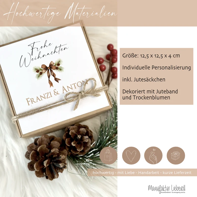 Geschenkschachtel Weihnachtsschleife Geschenkidee an Weihnachten I Geschenk Box mit Namen Personalisiert I Weihnachtsgeschenk Karte I 3 Varianten