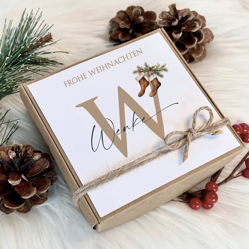 Geschenkschachtel Frohe Weihnachten I Geschenk Box Monogramm mit Namen Personalisiert I Weihnachtsgeschenk Karte I 3 Varianten