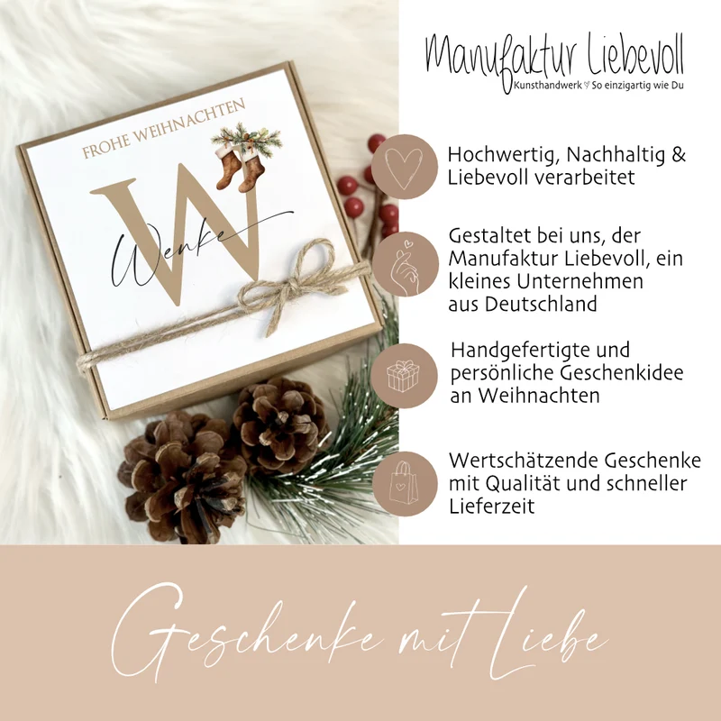Geschenkschachtel Frohe Weihnachten I Geschenk Box Monogramm mit Namen Personalisiert I Weihnachtsgeschenk Karte I 3 Varianten