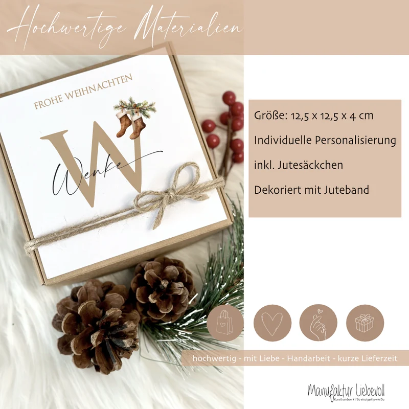 Geschenkschachtel Frohe Weihnachten I Geschenk Box Monogramm mit Namen Personalisiert I Weihnachtsgeschenk Karte I 3 Varianten