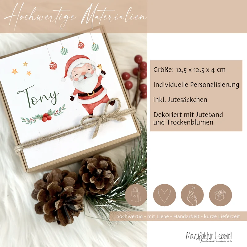 Kinder Geschenkschachtel Weihnachten I Name Personalisiert Mädchen Jungen I Weihnachtsgeschenk Weihnachtsmann