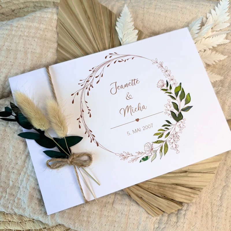 Personalisierte Hochzeitskarte Namen Datum Spruch I Geldgeschenk Karte Hochzeit I Hochzeitsgeschenk Blumen Kranz I persönliches Geschenk Trauung
