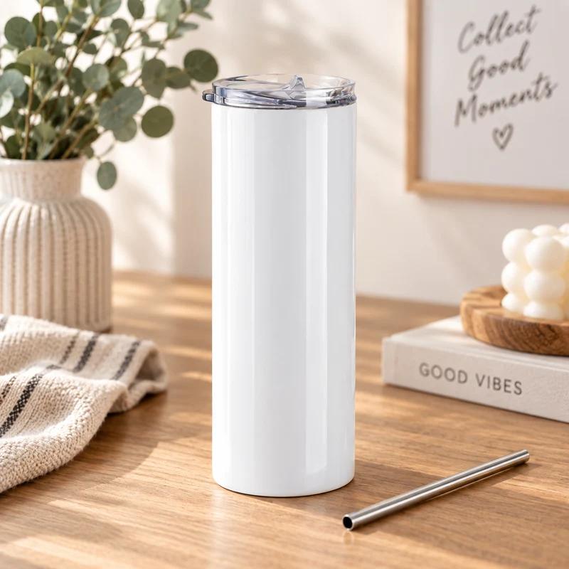 Thermobecher aus Edelstahl mit Trinkhalm