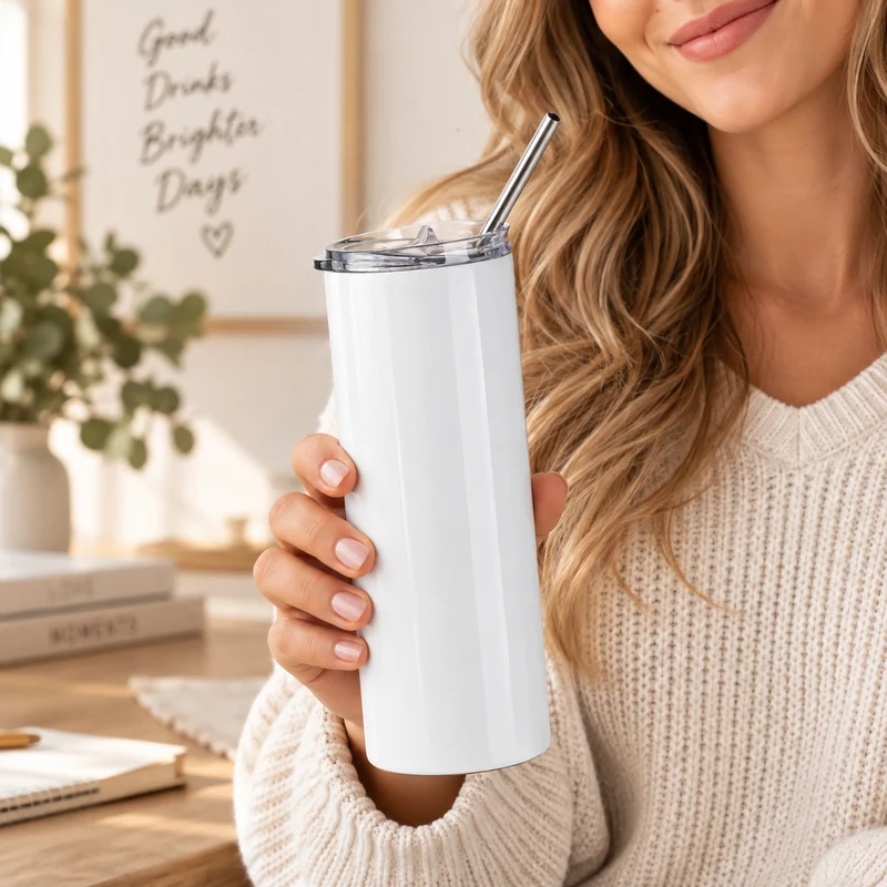Thermobecher aus Edelstahl mit Trinkhalm