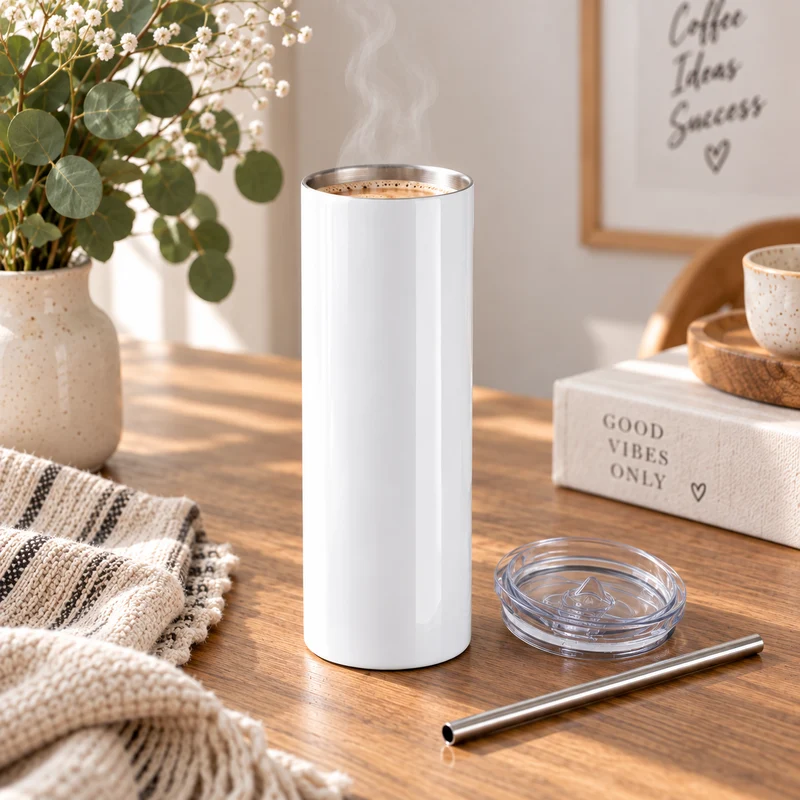 Thermobecher aus Edelstahl mit Trinkhalm