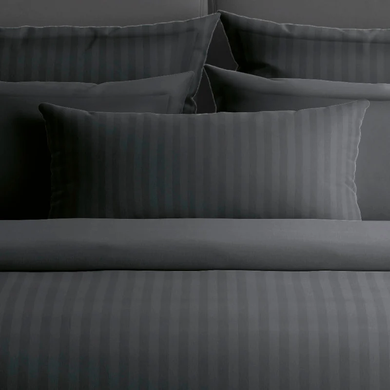 Drap plat satin de coton rayure tissé dobby - Noir