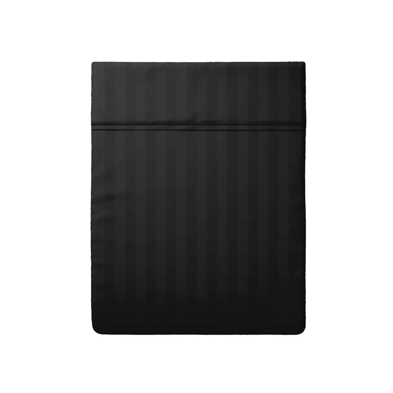 Drap plat satin de coton rayure tissé dobby - Noir
