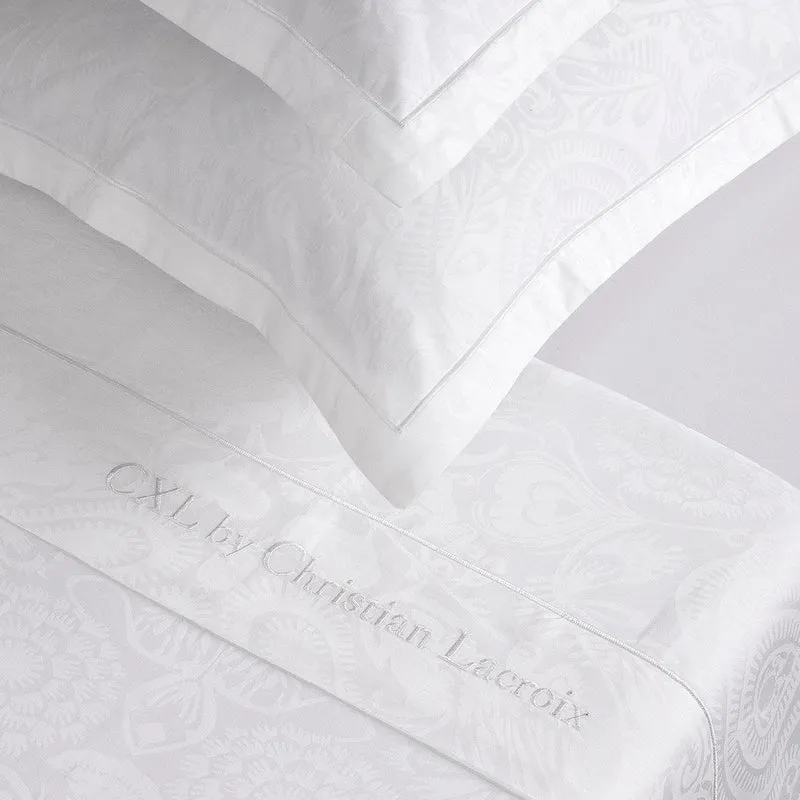 Ensemble de draps : drap-housse, drap plat, taie(s) d'oreiller en satin de coton - tissé Jacquard - dessin Love Stories Blanc