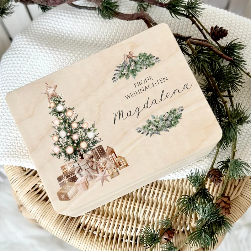 Personalisierte Heiligabend Box Holzbox Personalisiert Weihnachten Geschenk Frohe Weihnachten für Kinder Familie Frauen Freundin Holzkiste