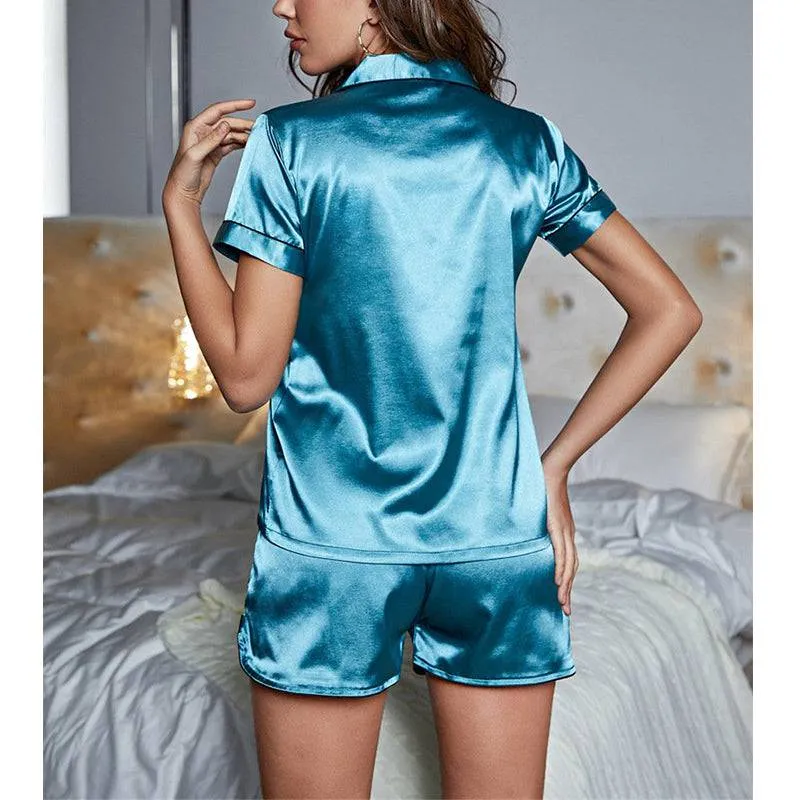Ice Silk Embroidered Short Sleeve Set, Skin-Friendly Pajamas