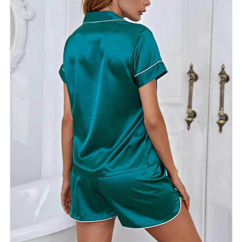 Ice Silk Embroidered Short Sleeve Set, Skin-Friendly Pajamas