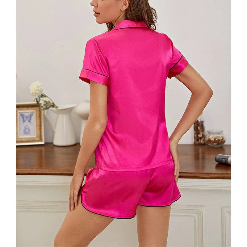 Ice Silk Embroidered Short Sleeve Set, Skin-Friendly Pajamas